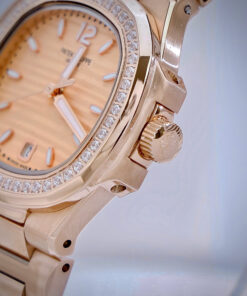 Đồng hồ Patek Philippe nữ Nautilus rose gold mặt vuông đính đá Fake cao cấp 32mm