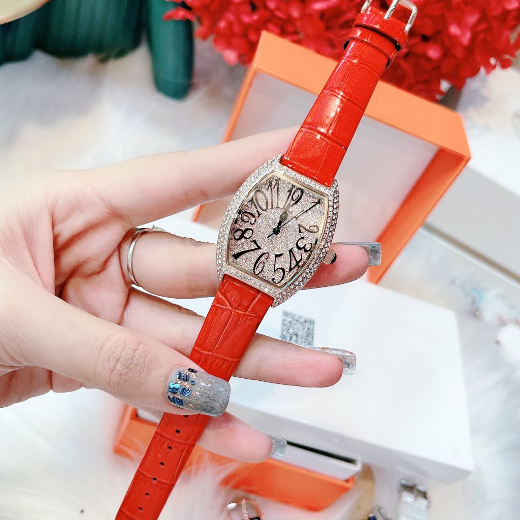 Đồng hồ Davena nữ dây da màu đỏ