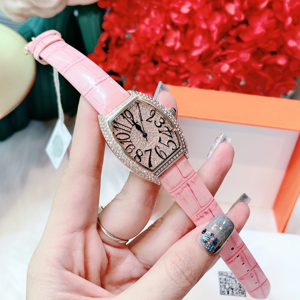 Đồng hồ Davena nữ dây da màu hồng
