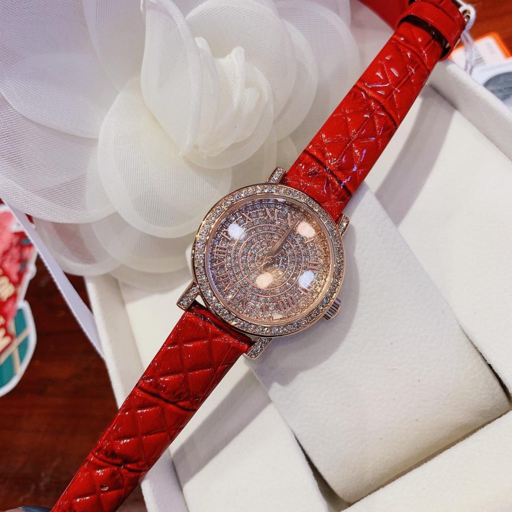 Đồng hồ Davena nữ dây da màu đỏ