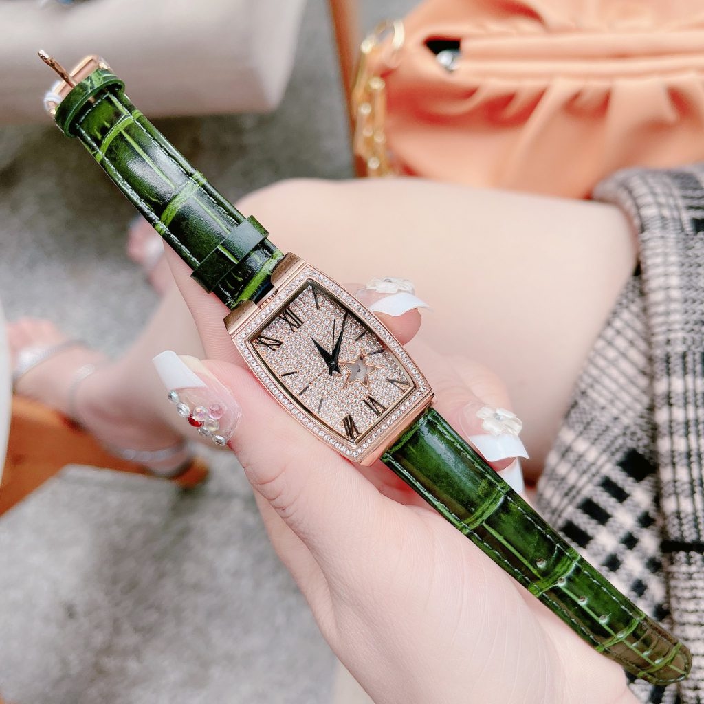 Đồng hồ Davena nữ dây da màu xanh lá cây