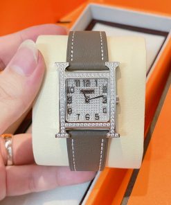 Đồng hồ Hermes dây da màu xám