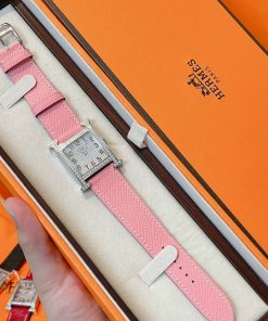 Đồng hồ Hermes nữ dây da màu hồng