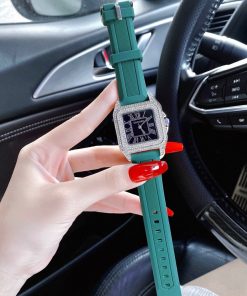 Đồng hồ Cartier nữ dây cao su màu xanh lá