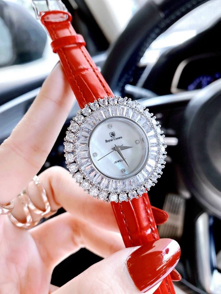 Đồng hồ Royal Crown nữ dây da màu đỏ