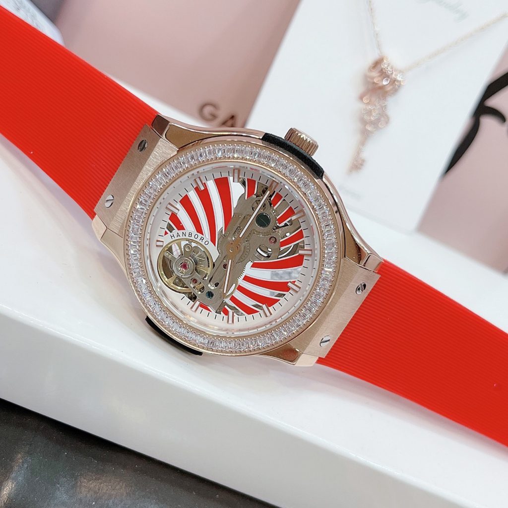 Đồng hồ Hanboro nữ dây cao su màu đỏ