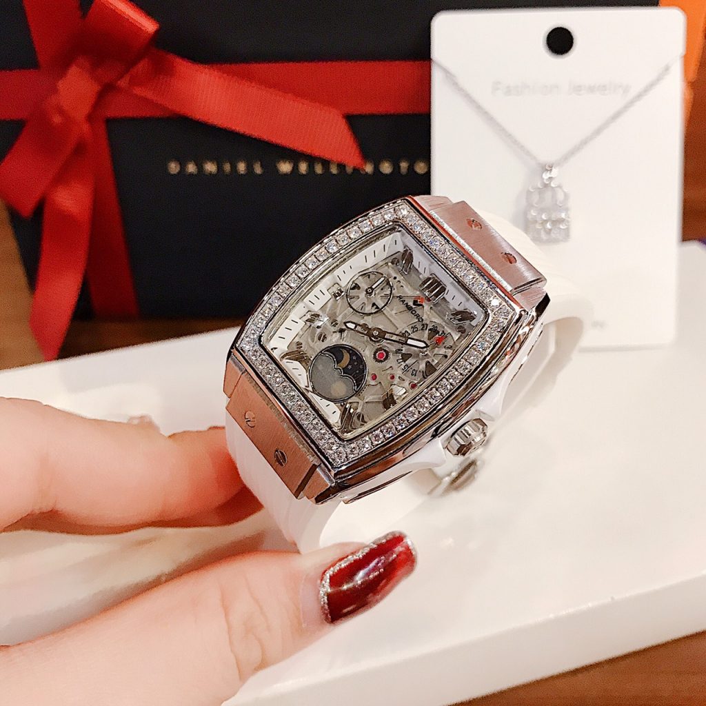 Đồng hồ Hanboro nữ dây cao su màu trắng