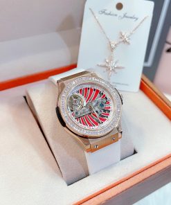 Đồng hồ Hanboro nữ dây cao su màu trắng