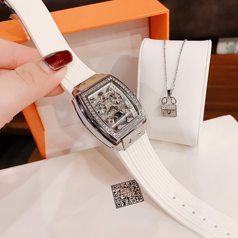 Đồng hồ nữ dây cao su Hanboro màu trắng