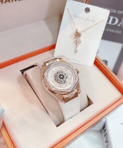 Đồng hồ nữ dây cao su màu trắng Hanboro