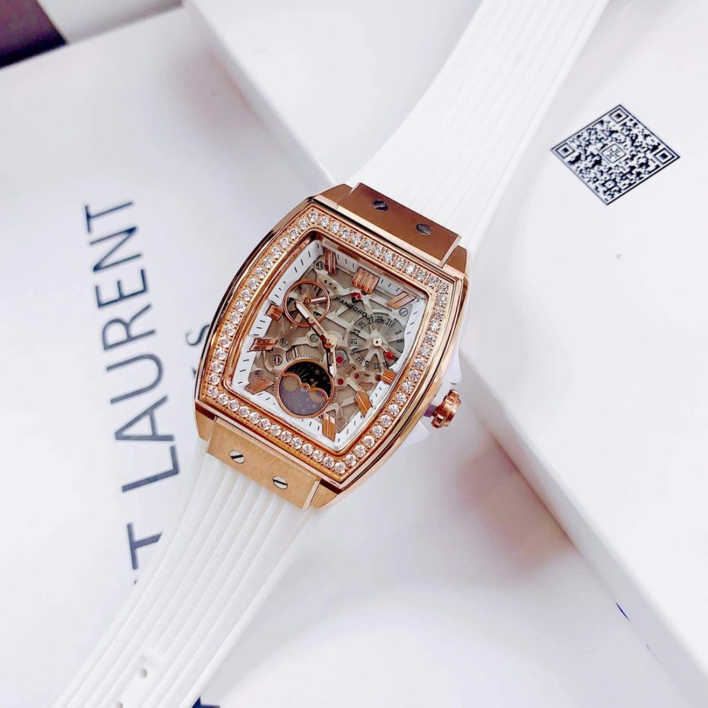 Đồng hồ nữ dây cao su màu trắng Hanboro