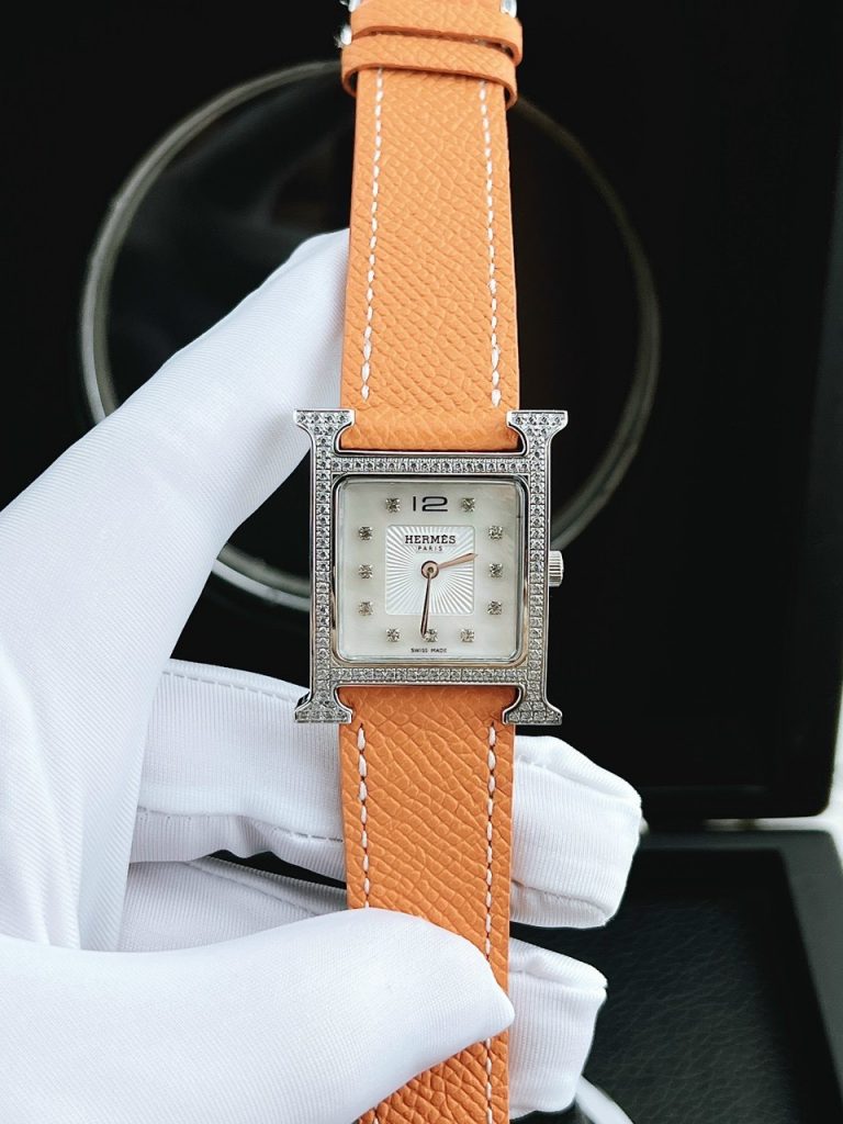 Đồng hồ Hermes nữ dây da màu cam