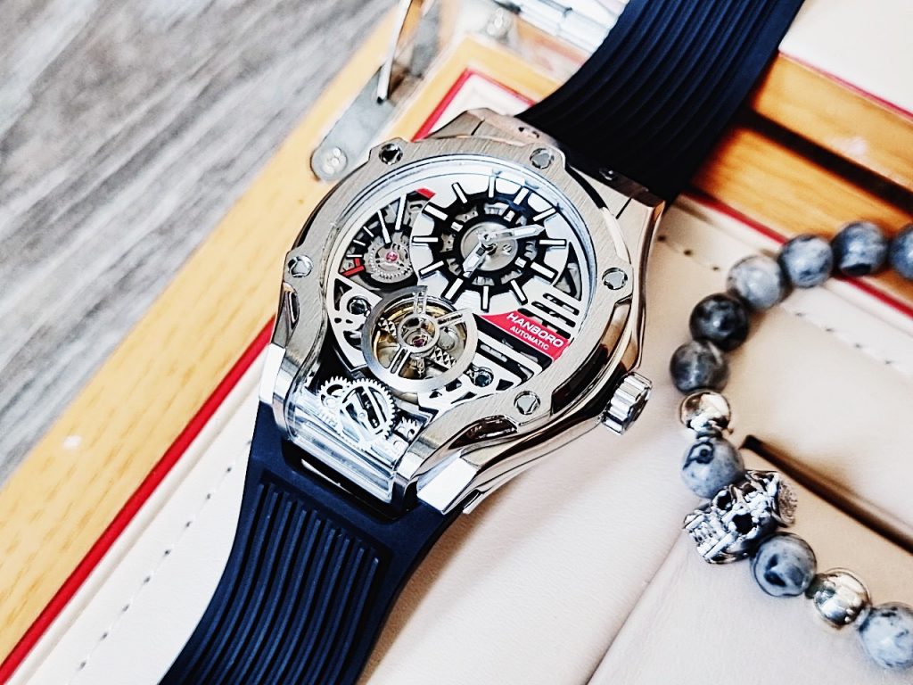 Đồng hồ Hanboro nam dây cao su màu nâu