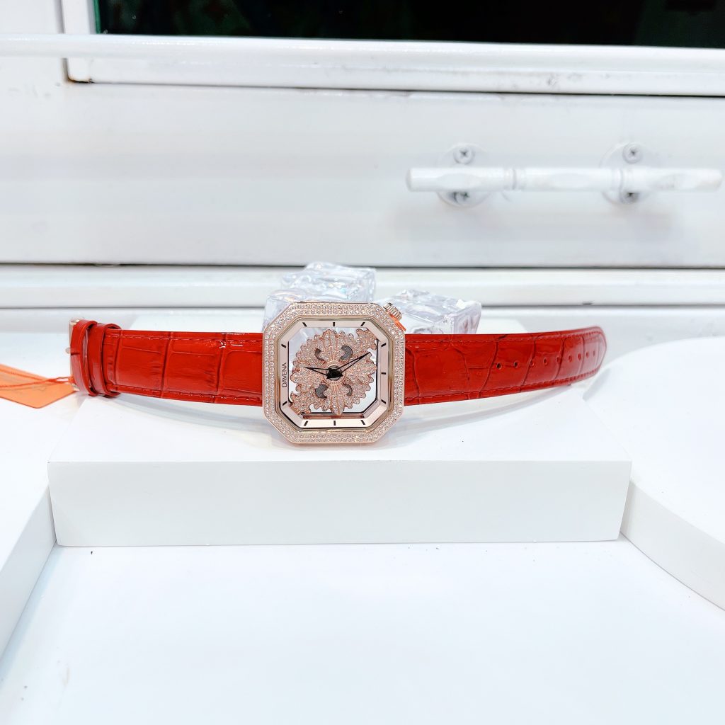 Đồng hồ Davena mặt vuông đính đá