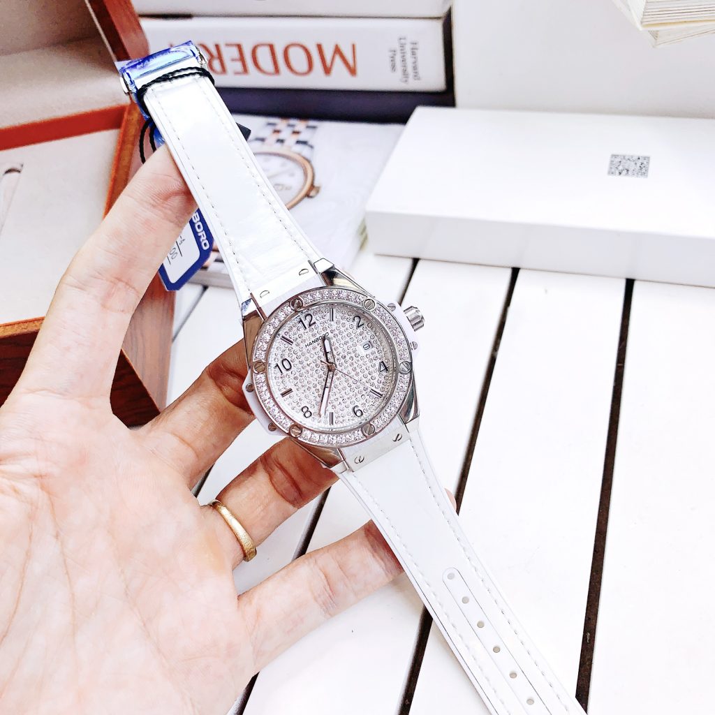 Đồng hồ Hanboro nữ dây cao su màu trắng