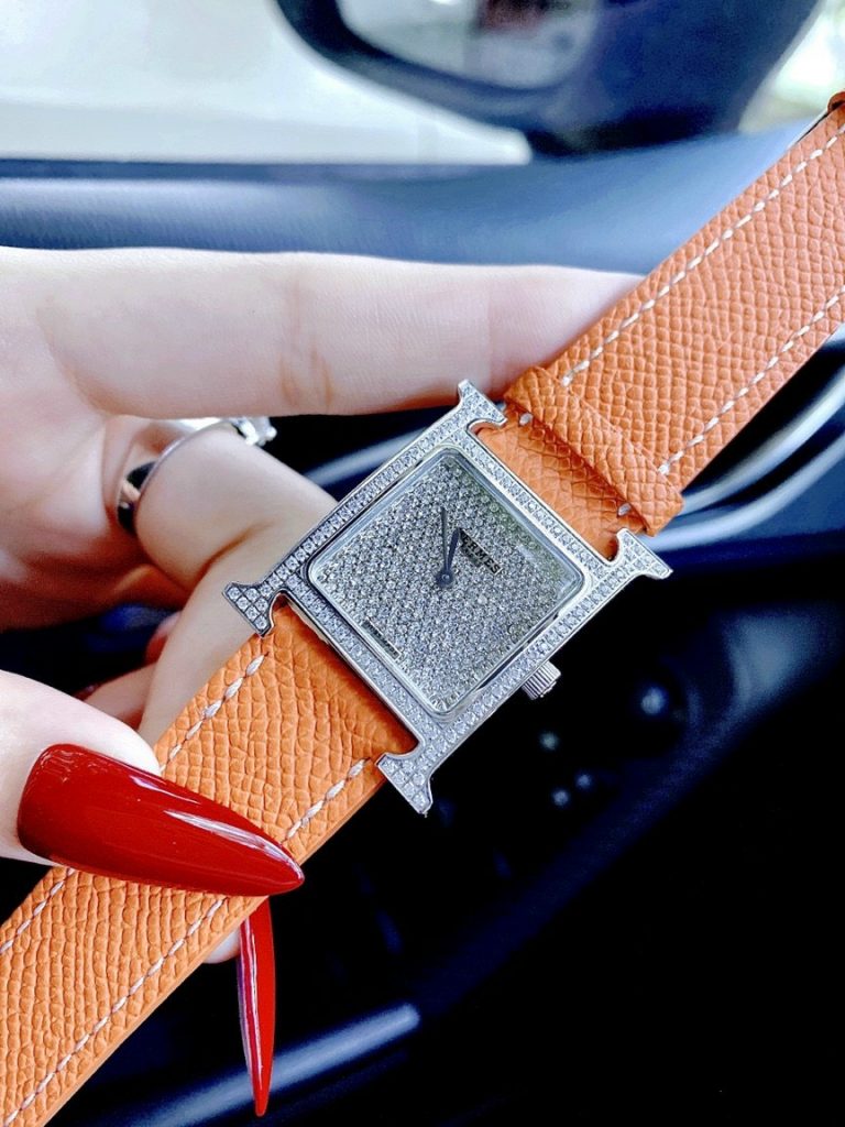 Đồng hồ Hermes nữ dây da màu cam