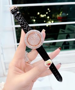 Đồng hồ nữ dây da Davena mặt tròn đính đá