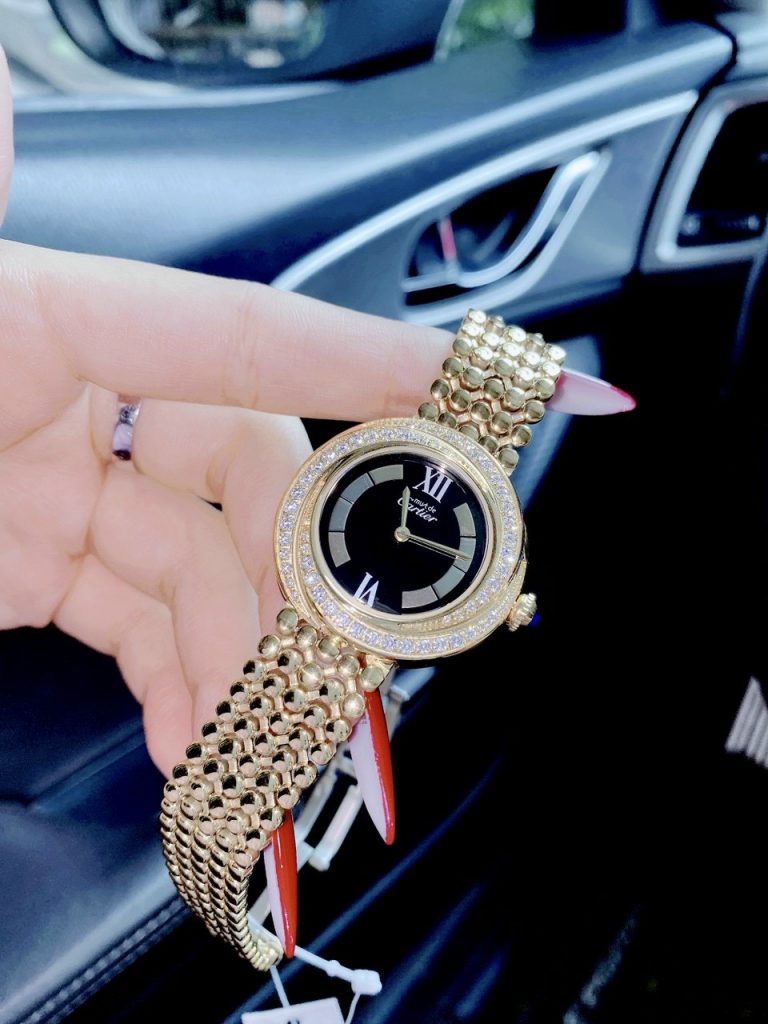 Đồng hồ Cartier nữ mặt tròn đính đá