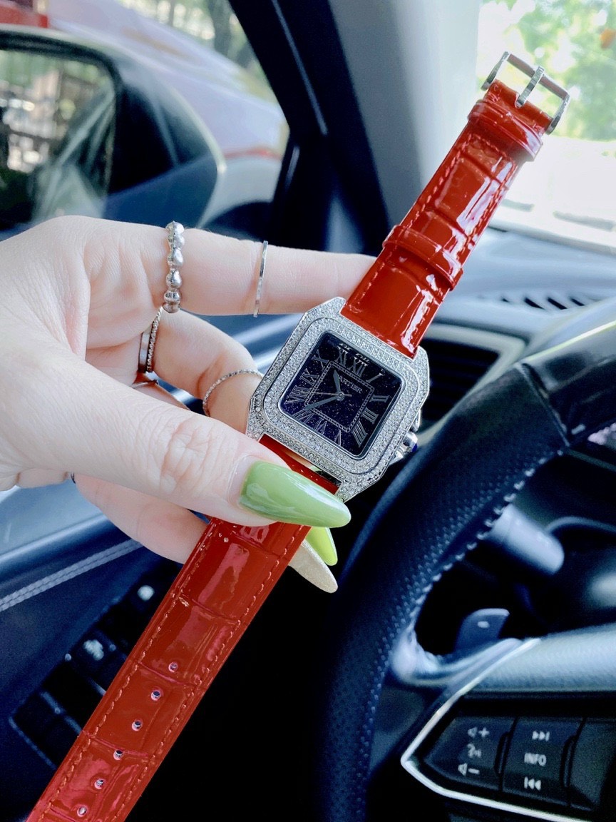 Đồng hồ Cartier nữ dây da màu đỏ Đồng hồ Cartier nữ dây da màu đỏ