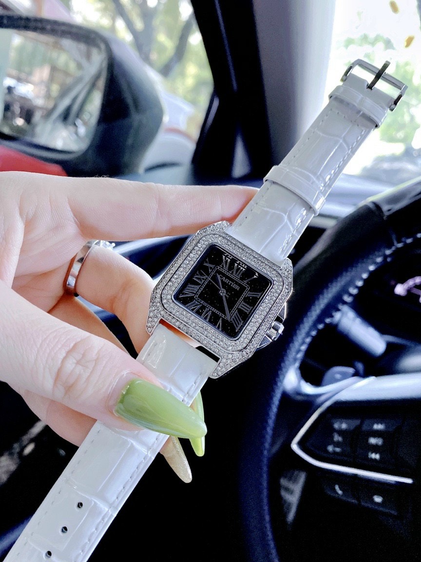 Đồng hồ Cartier nữ dây da màu trắng Đồng hồ Cartier nữ dây da màu trắng