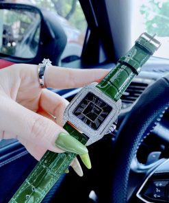 Đồng hồ Cartier nữ dây da màu xanh lá cây