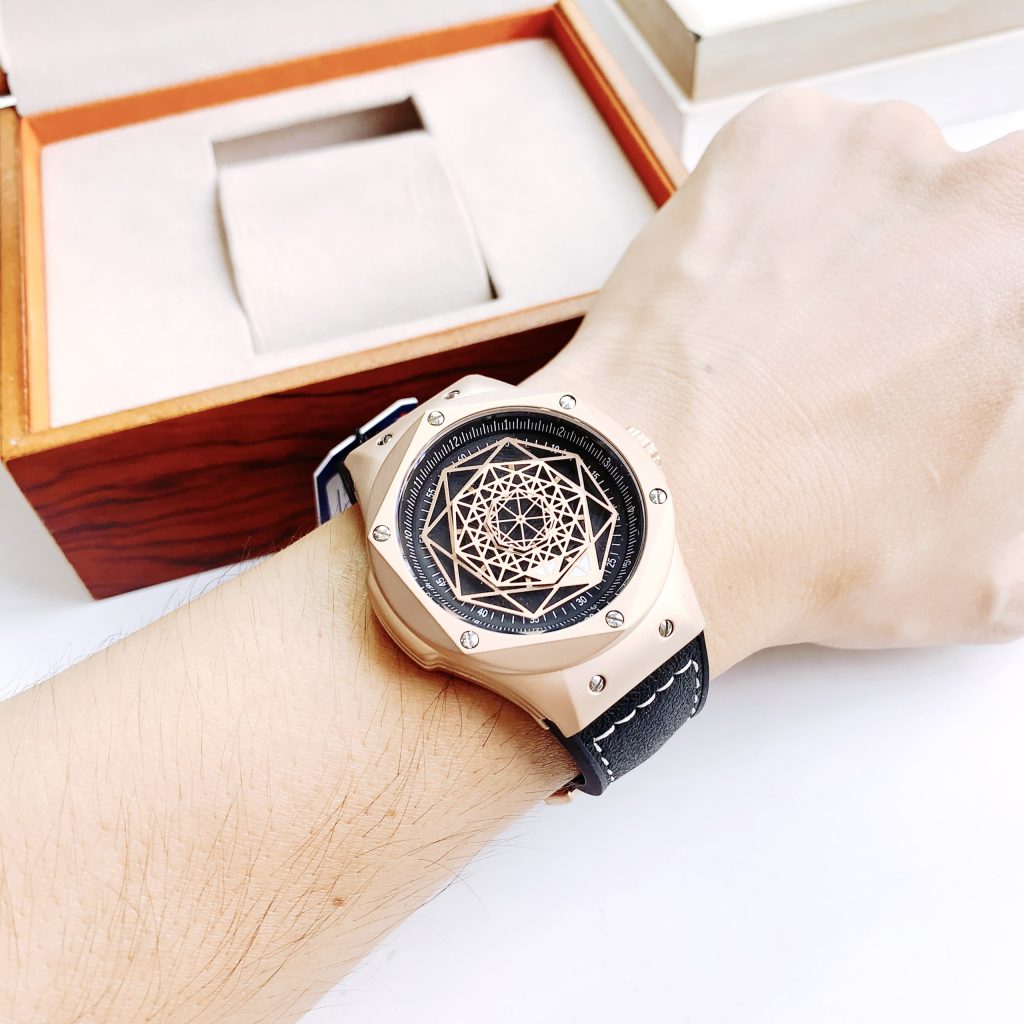 Đồng hồ nam Hanboro chính hãng dây da màu đen