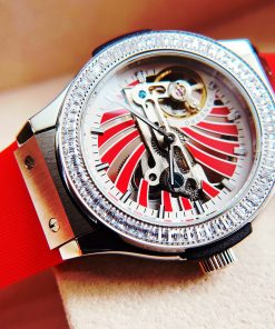 Đồng hồ Hanboro chính hãng nữ máy cơ Automatic dây cao su màu đỏ