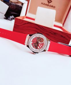 Đồng hồ Hanboro nữ dây cao su màu đỏ
