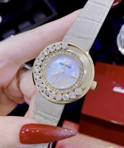 Đồng hồ Swarovski dây da nữ mặt tròn đính đá Like auth