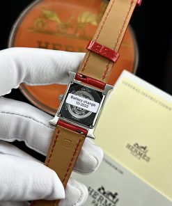 Đồng hồ nữ Hermes mặt vuông dây da siêu cấp