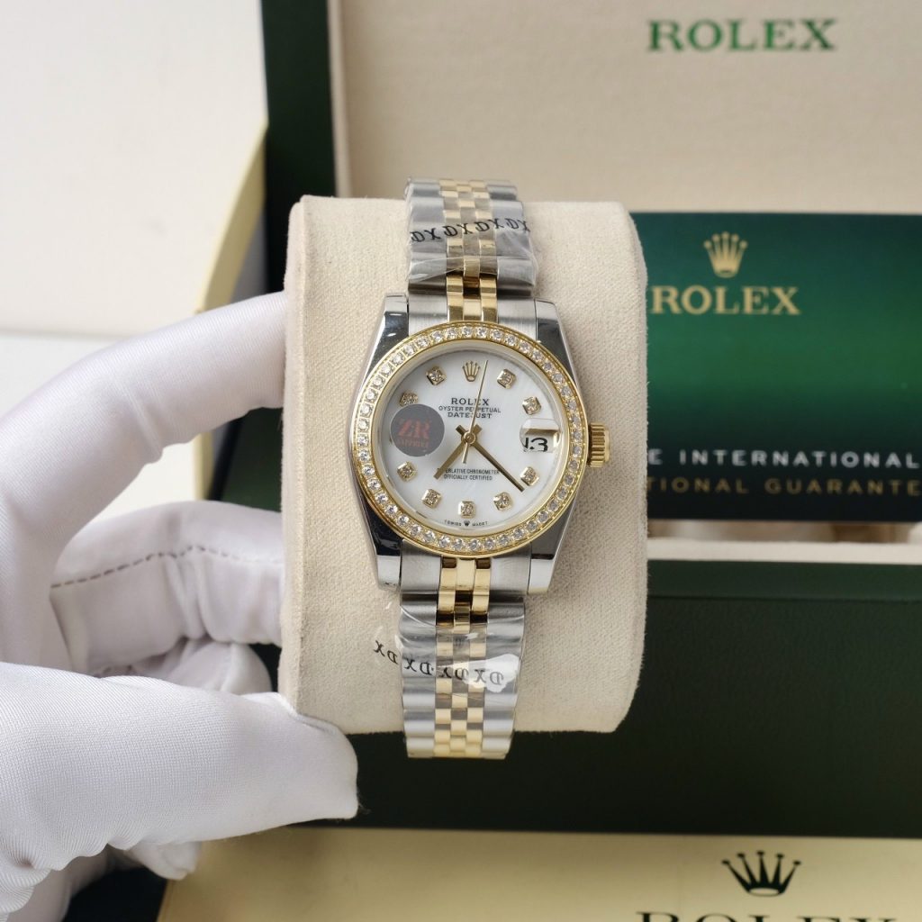 Đồng hồ Rolex nữ giá rẻ Super Fake máy cơ Nhật dây Demi mặt trắng