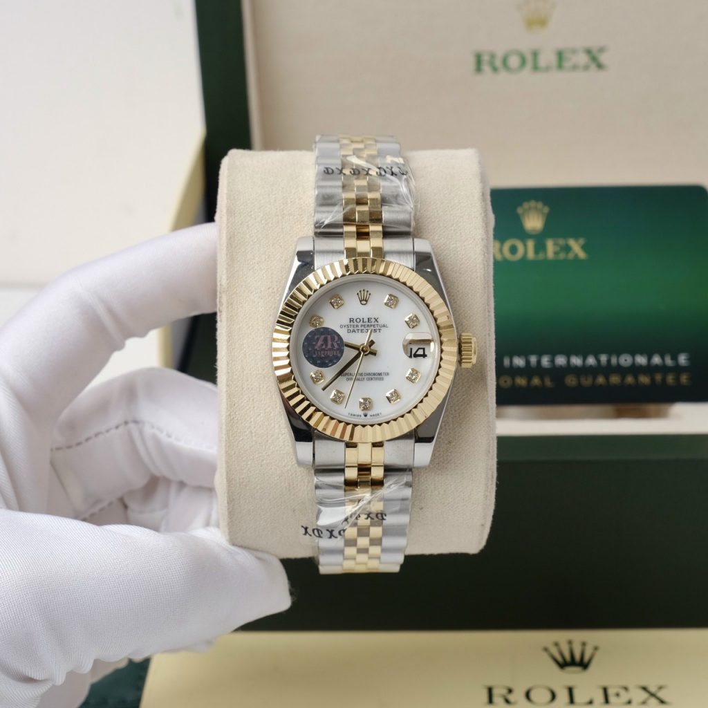 Đồng hồ Rolex nữ giá rẻ Super Fake máy cơ Nhật dây Demi mặt trắng
