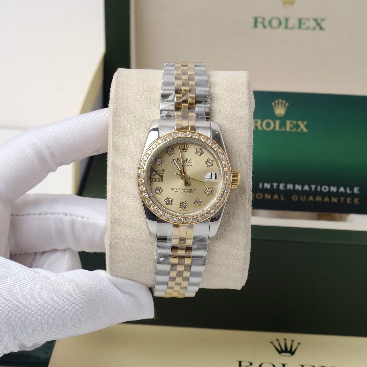 Đồng hồ nữ Rolex mặt vi tính dây kim loại demi gold máy cơ Nhật Đồng hồ nữ Rolex mặt vi tính dây kim loại demi gold máy cơ Nhật