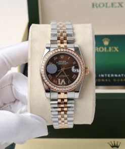 Đồng hồ nữ Rolex dây kim loại Demi Rose máy cơ Nhật đính đá 31mm