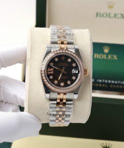 Đồng hồ nữ Rolex dây kim loại Demi Rose máy cơ Nhật đính đá 31mm