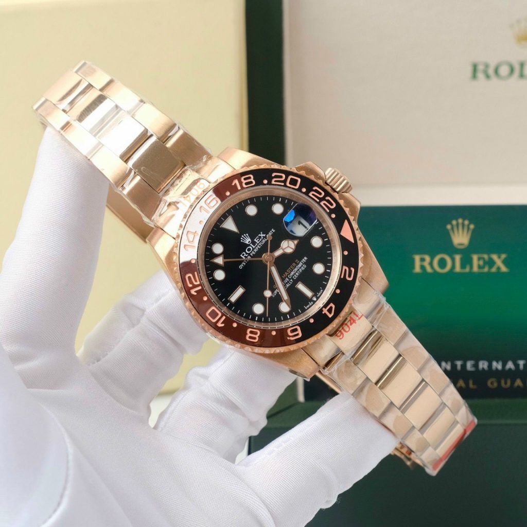 Đồng hồ Rolex GMT-Master Root Beer Fake Nhật màu vàng hồng 40mm