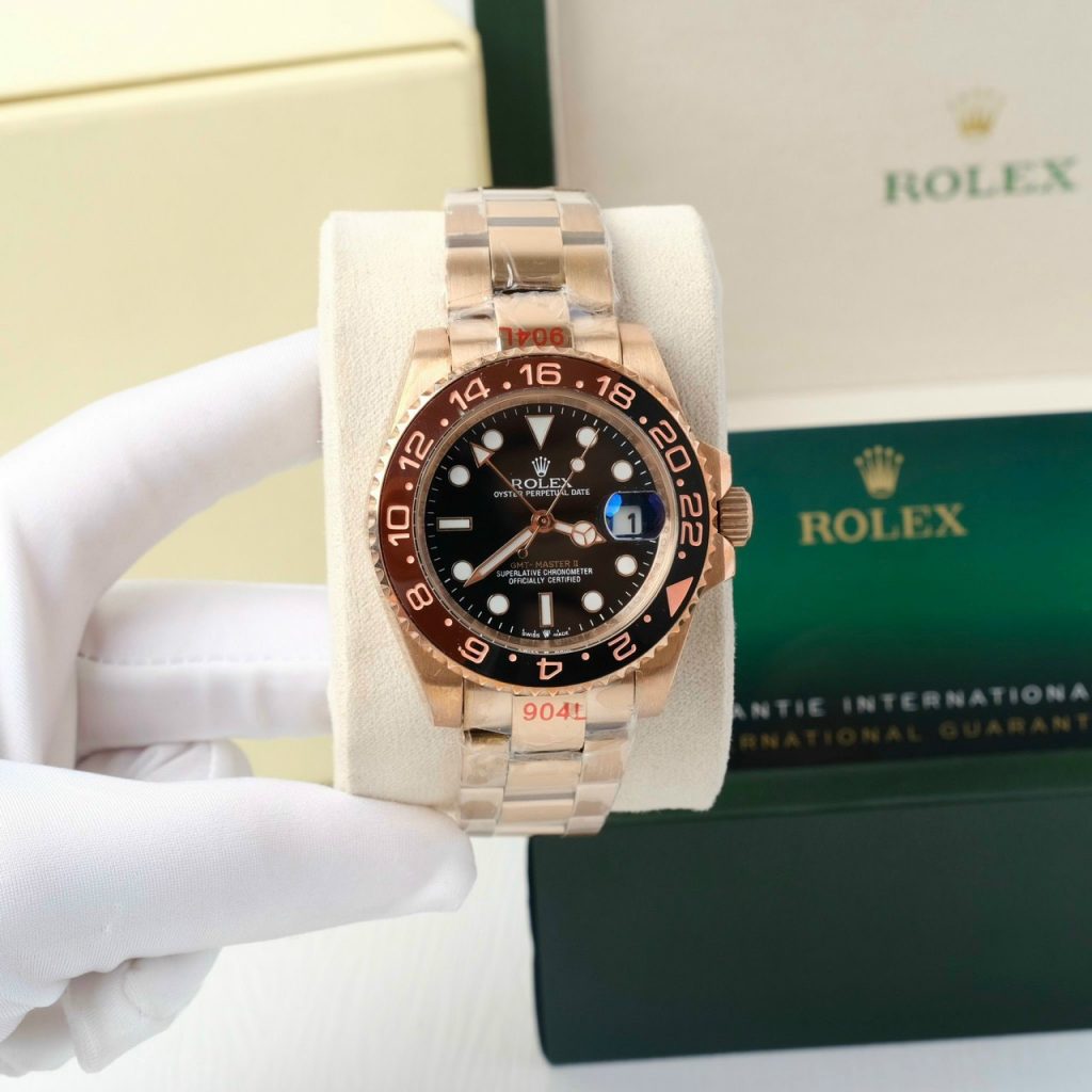 Đồng hồ Rolex GMT-Master Root Beer Fake Nhật màu vàng hồng 40mm