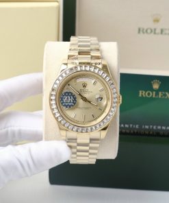 Đồng hồ Rolex nam đính đá Baguette Fake 11 máy cơ Nhật Day-Date 40mm