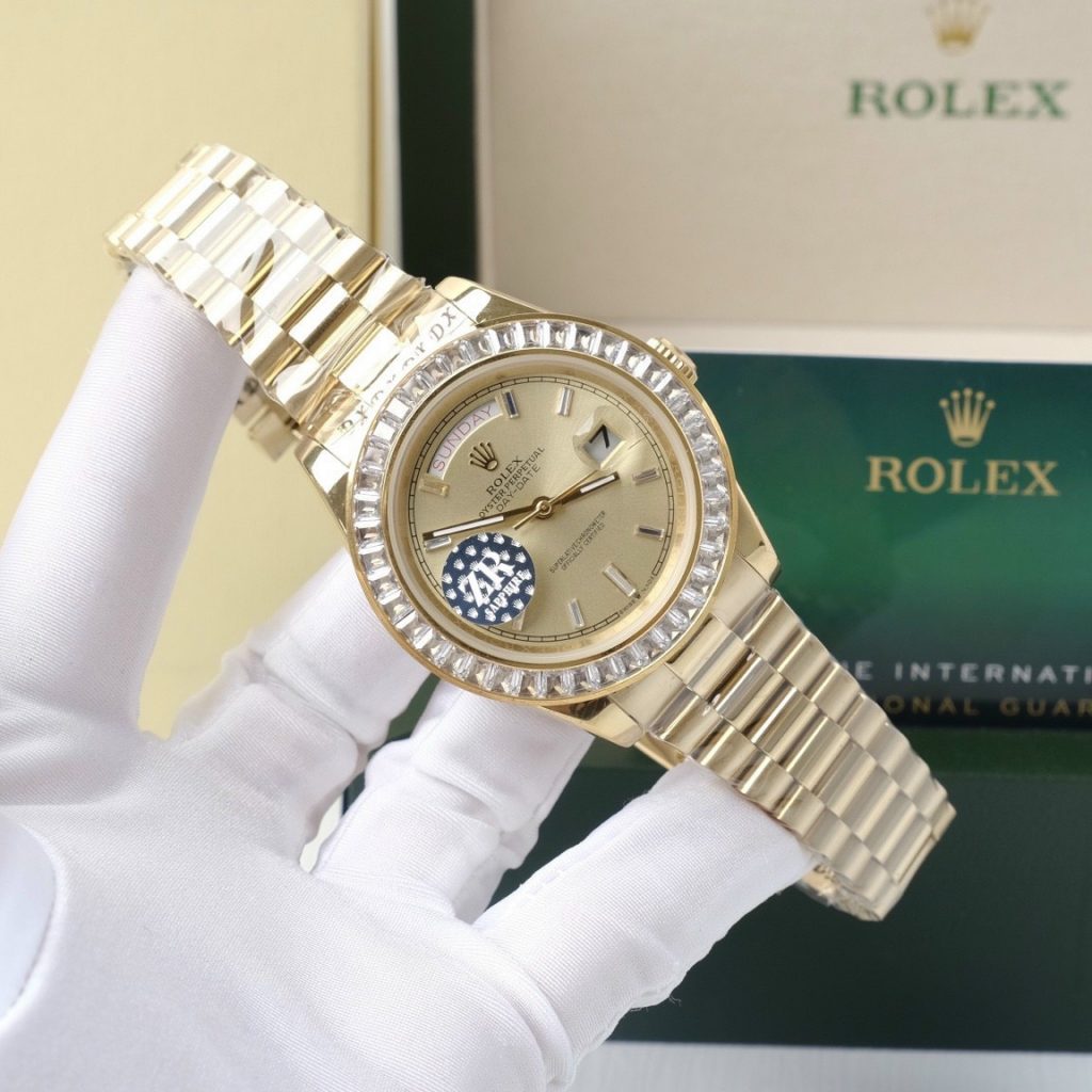 Đồng hồ Rolex nam đính đá Baguette Fake 11 máy cơ Nhật Day-Date 40mm
