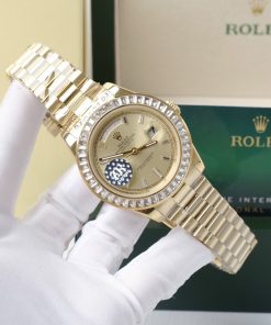 Đồng hồ Rolex nam đính đá Baguette Fake 11 máy cơ Nhật Day-Date 40mm