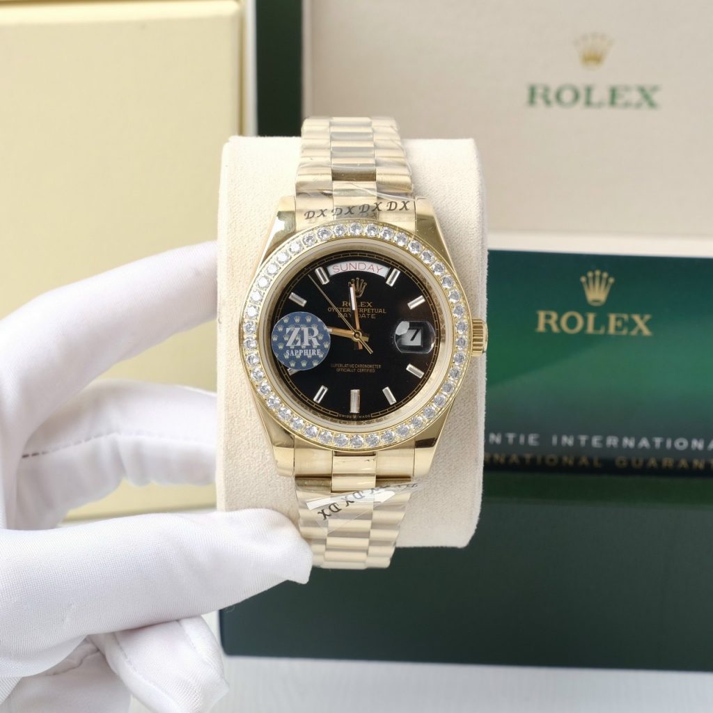 Đồng hồ Rolex nam đính đá Baguette Fake 11 máy cơ Nhật Day-Date 40mm