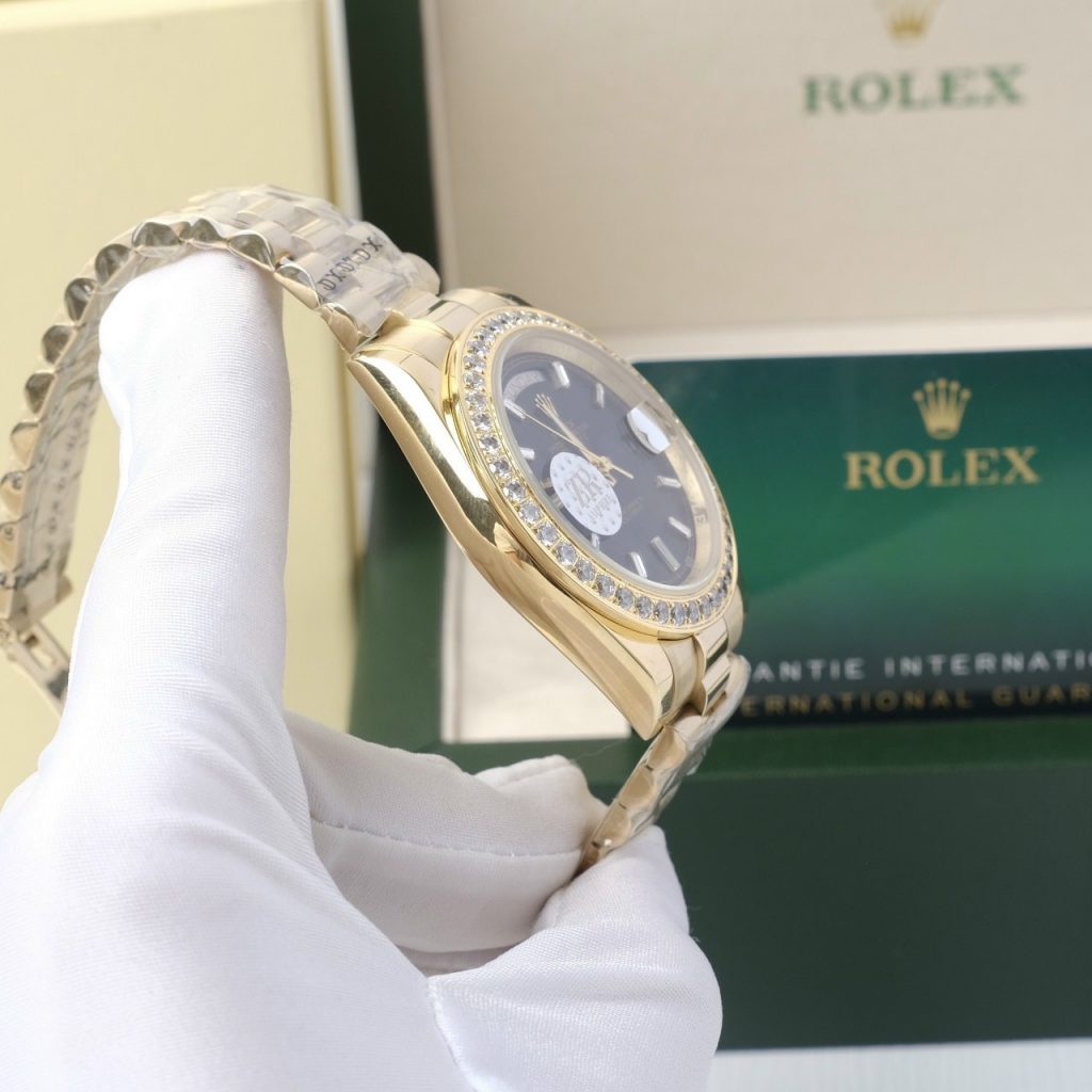 Đồng hồ Rolex nam đính đá Baguette Fake 11 máy cơ Nhật Day-Date 40mm