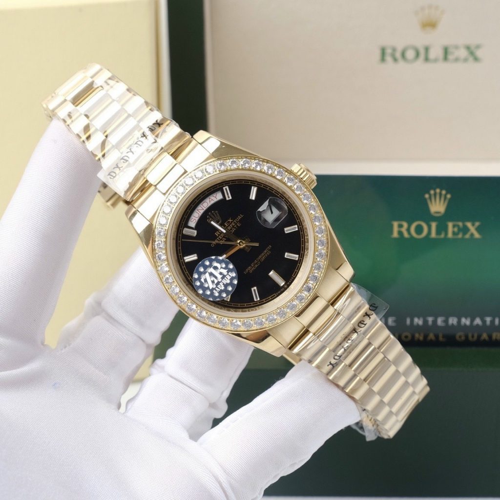 Đồng hồ Rolex nam đính đá Baguette Fake 11 máy cơ Nhật Day-Date 40mm