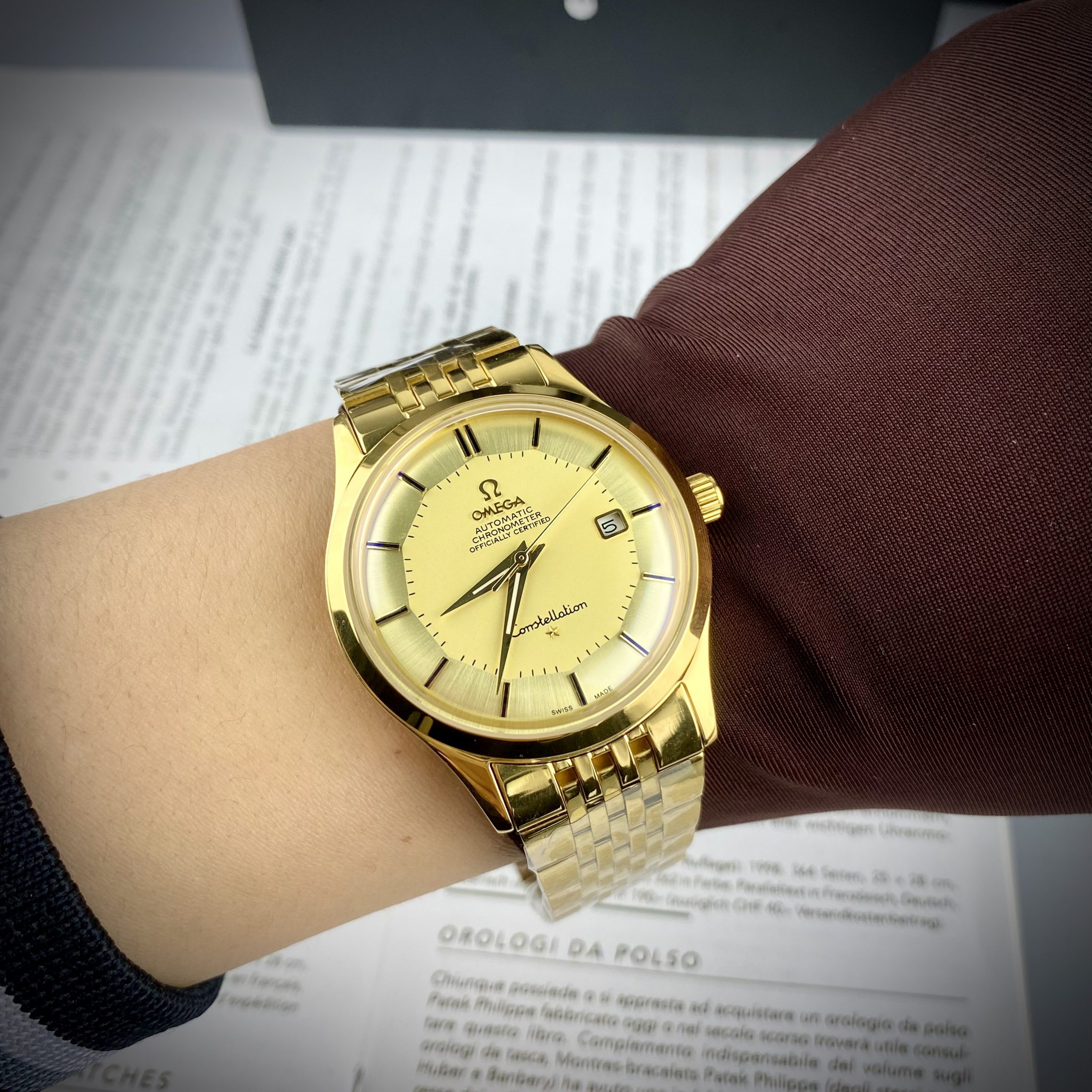 Đồng hồ Omega Constellation Automatic nam mạ vàng máy Nhật 40mm Đồng hồ Omega Constellation Automatic nam mạ vàng máy Nhật 40mm