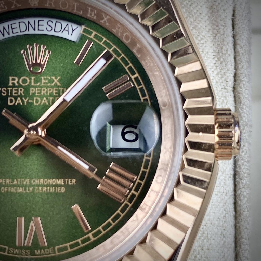 Đồng hồ Rolex Day-Date Rose gold mặt xanh lá Super Fake Nhật 40mm