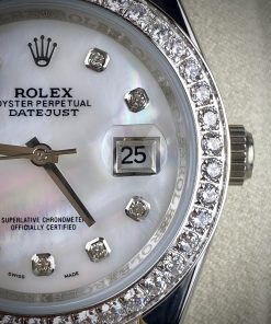 Đồng hồ Rolex DateJust mặt xà cừ nam đính đá Automatic máy Nhật 40mm