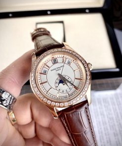 Đồng hồ Patek Philippe 5205R Fake 11 máy Nhật đính đá màu nâu 40mm