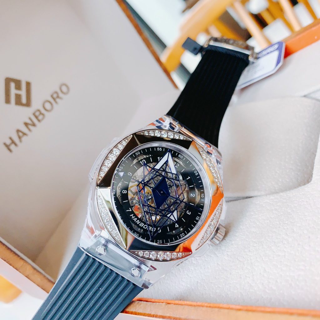 Đồng hồ cơ lộ máy Hanboro by Huboler chính hãng nam đính đá