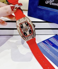 Đồng hồ Hanboro nữ dây cao su màu đỏ và vàng hồng chính hãng