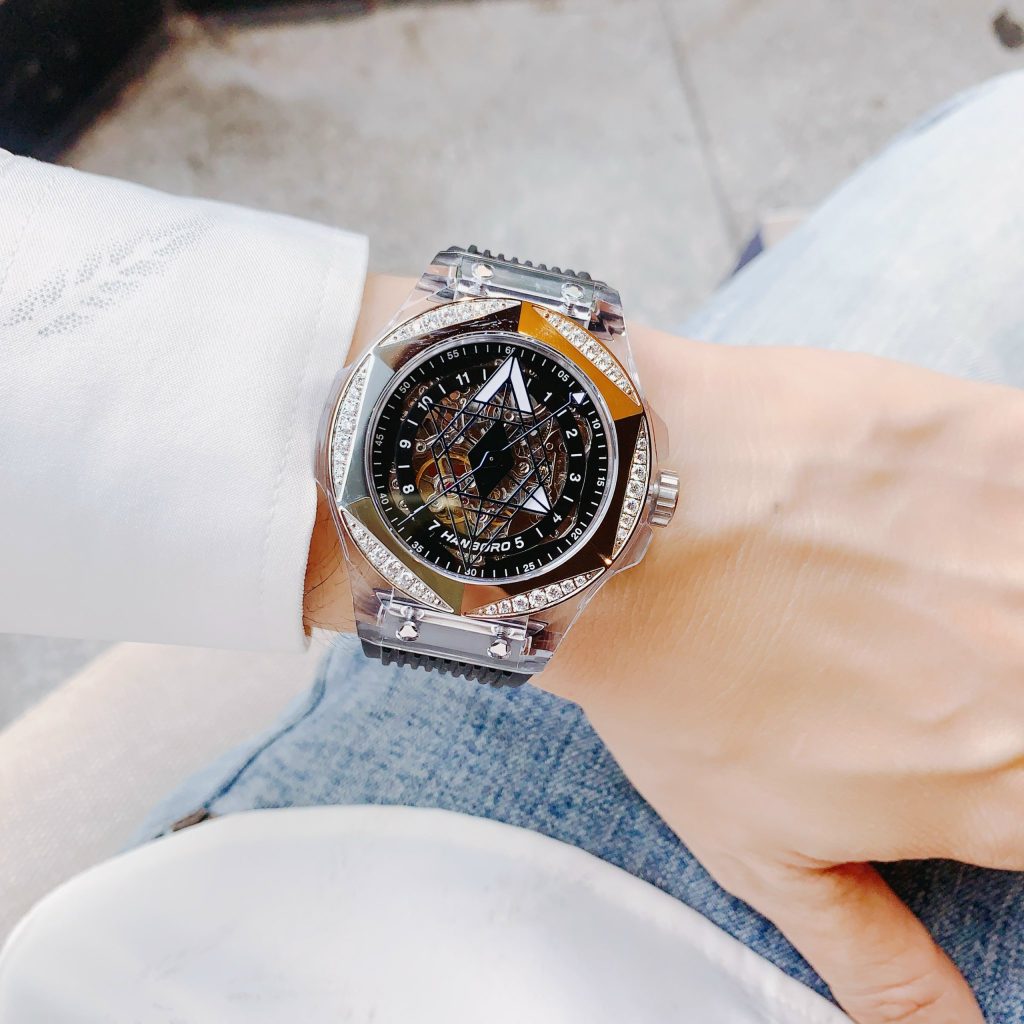 Đồng hồ cơ lộ máy Hanboro by Huboler chính hãng nam đính đá